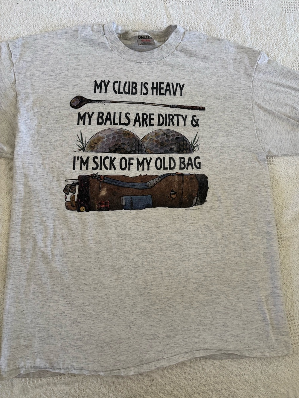 Vintage 90s Funny Naughty Golf Tshirt Mens XXL Gray Oneita Golfer Tee